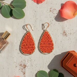 BUY NOW 🧡 Vibrant Orange Beaded Teardrop Dangle Earrings